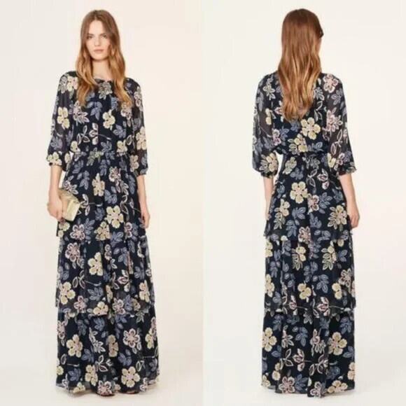 Tory Burch Silk Floral Indie Tiered Maxi Dress Size 0 Hopewell Runs Large #1A459 - Picture 1 of 12